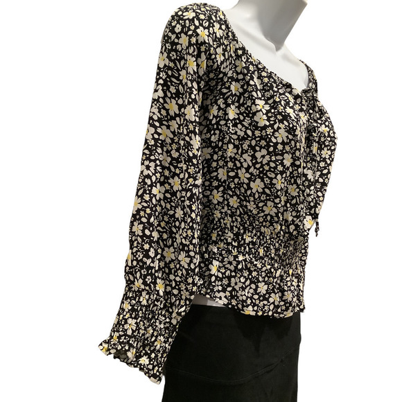 Jun & Ivy Boho Floral Print Long Sleeve Front Mock Tie Crop Top XL NWT - Picture 3 of 9